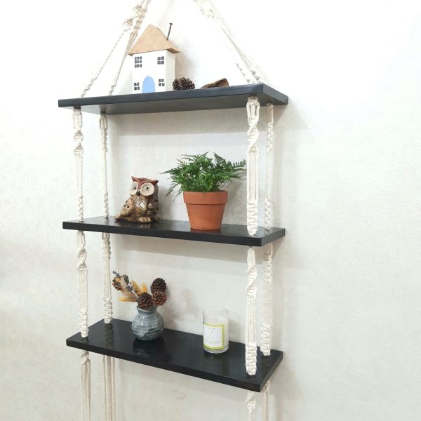 Kệ Gỗ Treo Tường Macrame- 3 Tầng