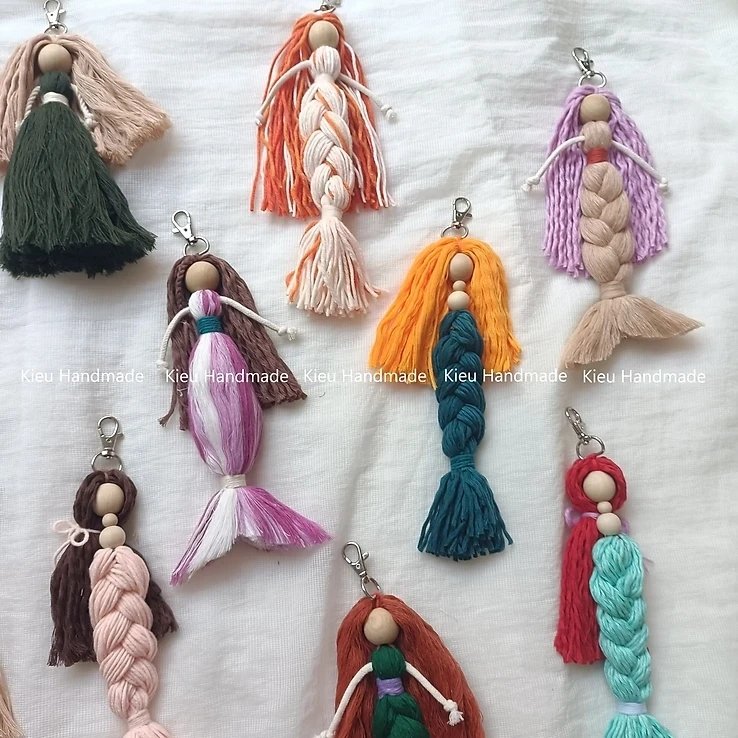 Móc khoá búp bê macrame, móc khoá nàng tiên cá - Ảnh 3