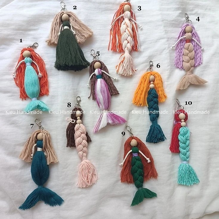 Móc khoá búp bê macrame, móc khoá nàng tiên cá - Ảnh 7