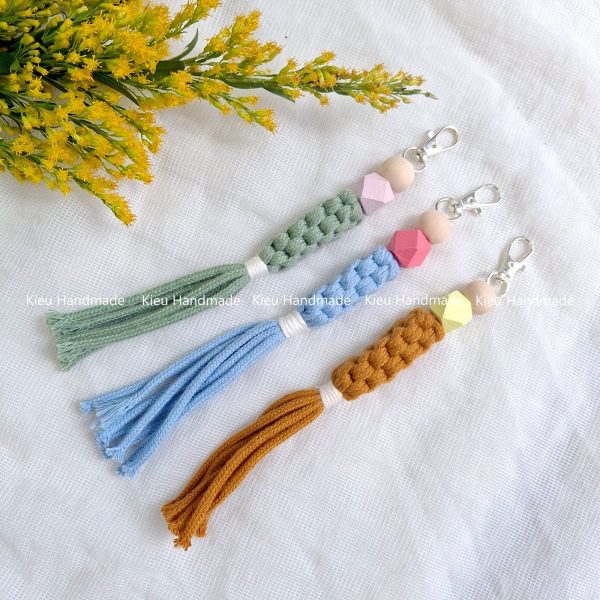 Móc chìa khoá macrame, móc khoá boho, móc khoá xinh xắn, nhiều màu sắc - Ảnh 6