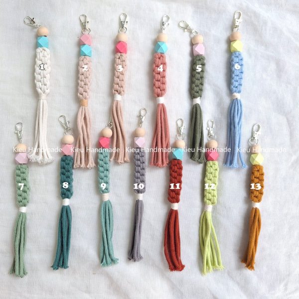 Móc chìa khoá macrame, móc khoá boho, móc khoá xinh xắn, nhiều màu sắc - Ảnh 5
