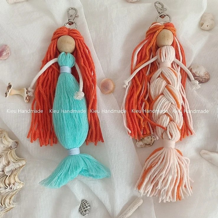 Móc khoá búp bê macrame, móc khoá nàng tiên cá - Ảnh 6