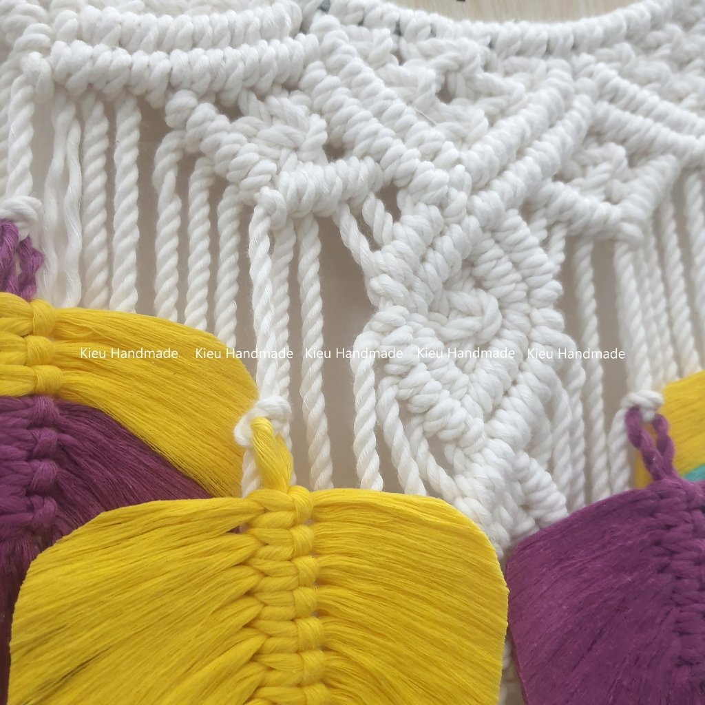 Đồng hồ treo tường thắt dây macrame kết hợp lá - Ảnh 8